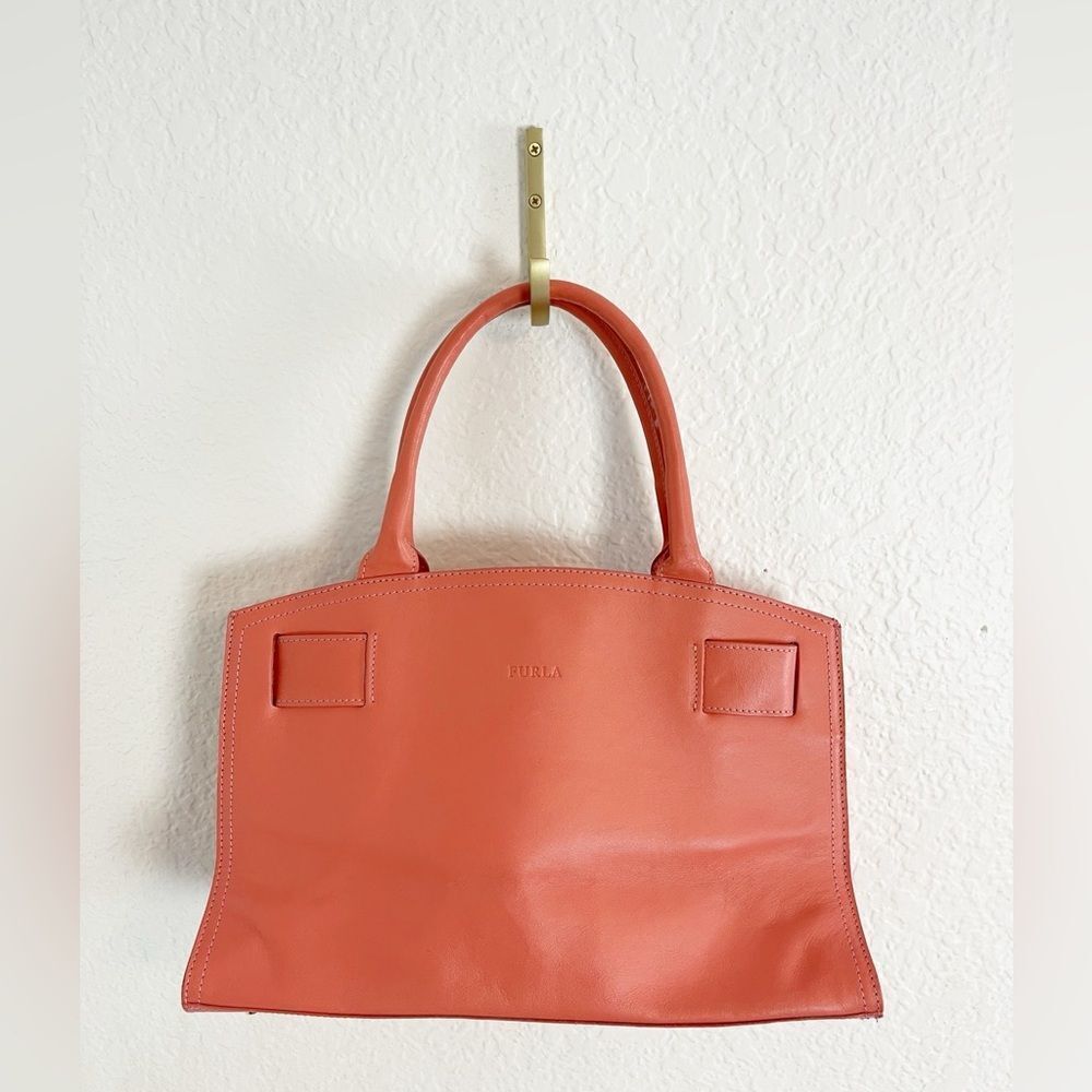 FURLA Coral Pink Leather Top Handle shoulder Tote Bag - Picture 4 of 16